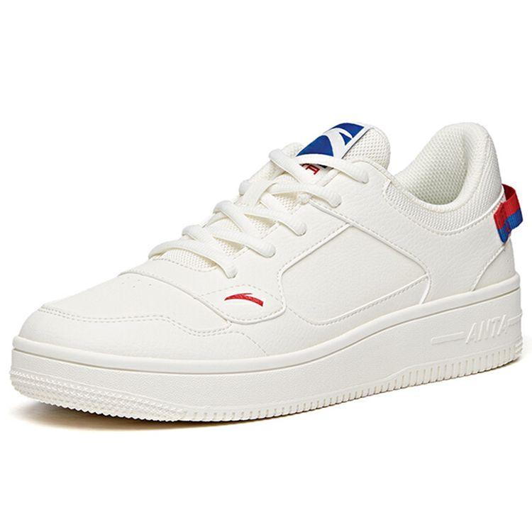 Anta Synthetic Leather Casual Slip-Resistant Low-Top Skate Shoes Men Sneakers White Blue Red 912018022-1