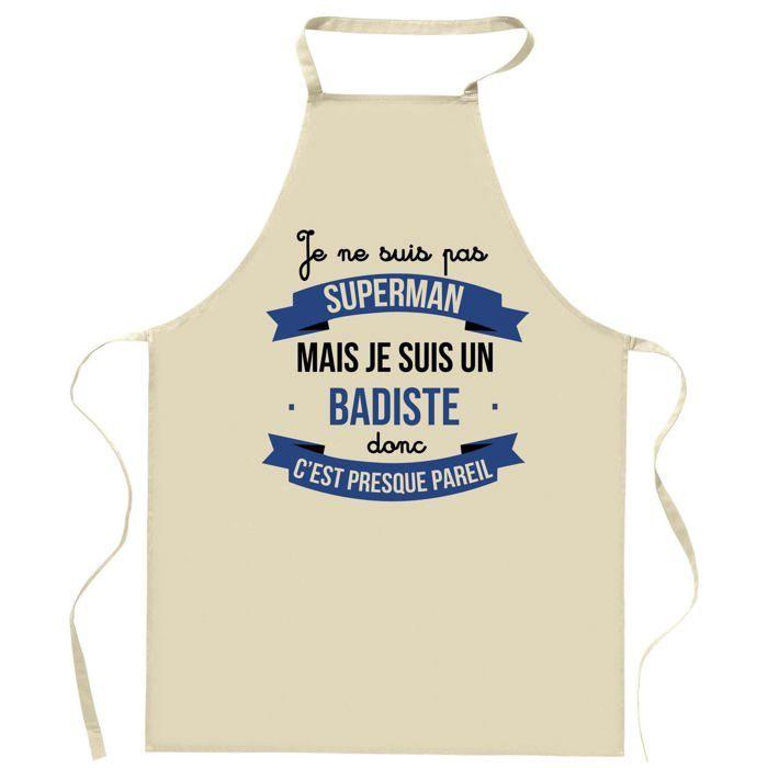 Tablier de cuisine - Badiste Superhéros - Coton résistant - Impression DTG fabriqué en France - Liens réglables