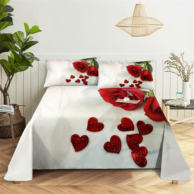 Комплект постельного белья с красной розой, 3D-принт, романтическая тема, подарок на День святого Валентина, полиэстеровый пододеяльник с наволочкой размера King Queen