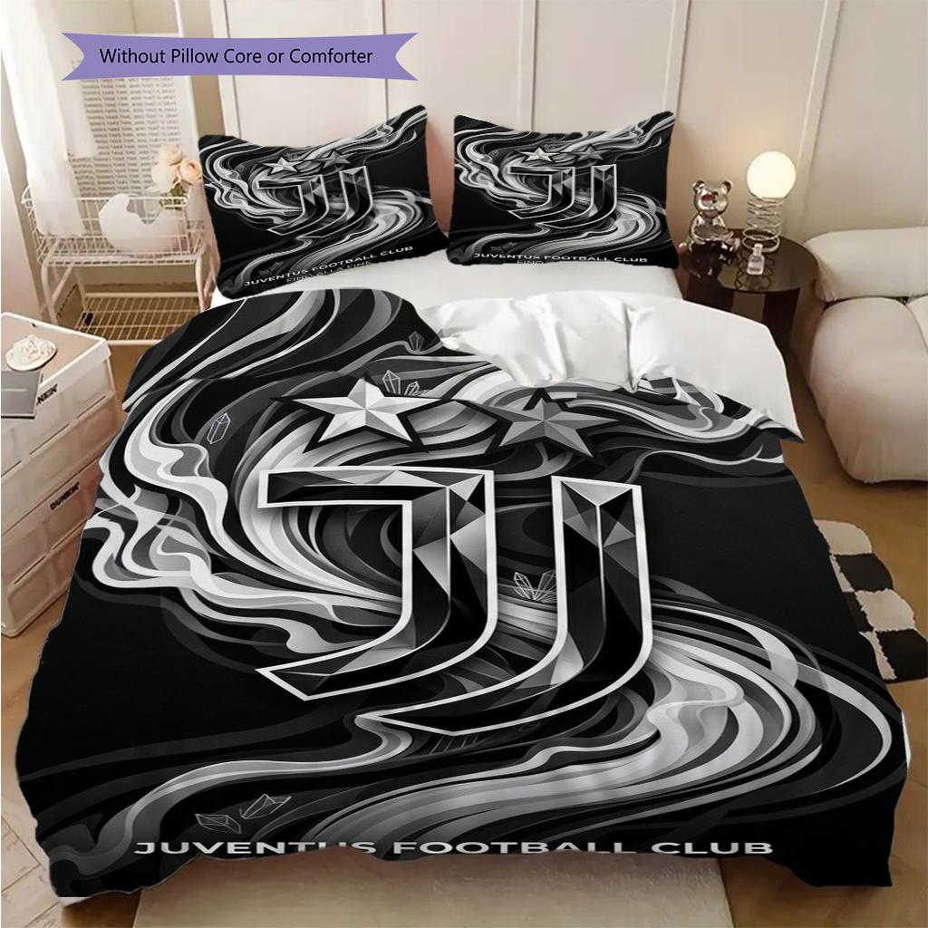 Juventus Football Club Emblem Design Three-piece set (1 * duvet cover + 2 * pillowcase, without core) Soft and comfortable Christmas birthday gift
