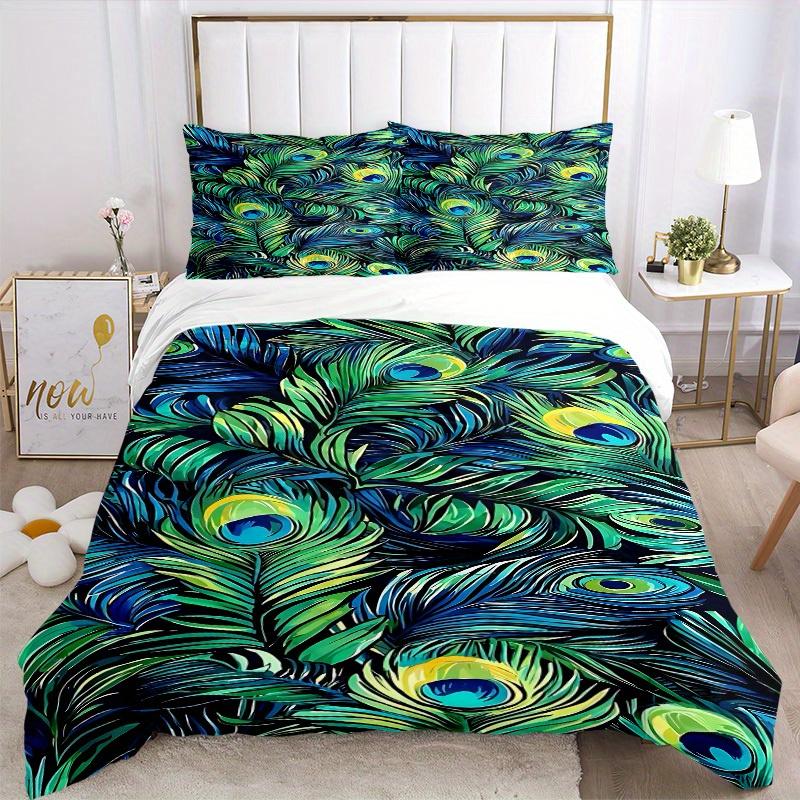 3pcs Animal-themed Peacock Feathers Soft and Comfortable Breathability, Bedding Set, Machine Washable, Suitable for All Seasons167