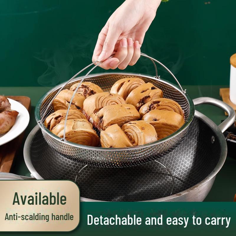 Stainless Steel Multifunctional Steamer Pot with Handle and Drainage Basket