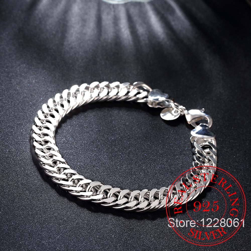 Promotion 100% Authentic 925 Sterling Silver Women Chain Bracelet 10MM Fashion Men's Jewelry Silver Men Bracelet