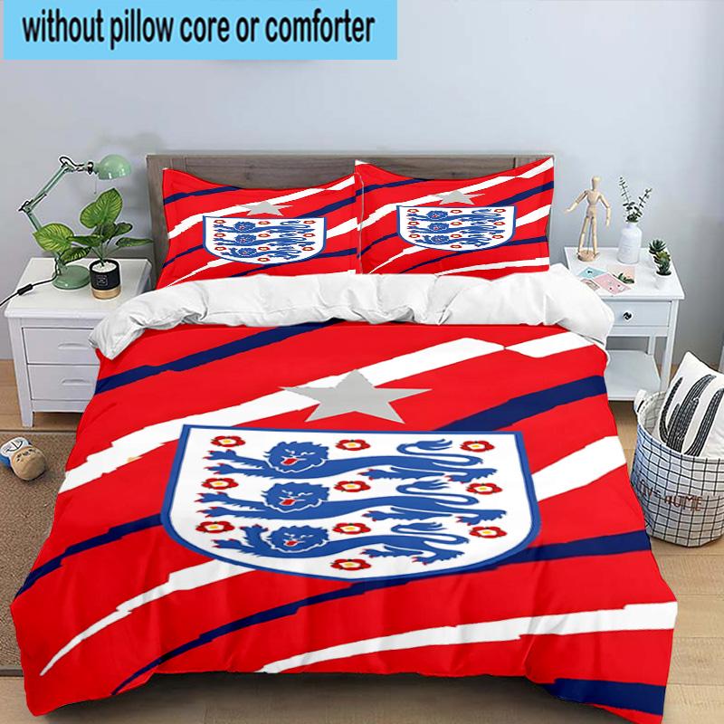 3pcs England Football Crest Printed Bedding Set Duvet Cover Closure Includes 1 Duvet Cover & 2 Pillowcases Bedding Sets Home Decor Gifts