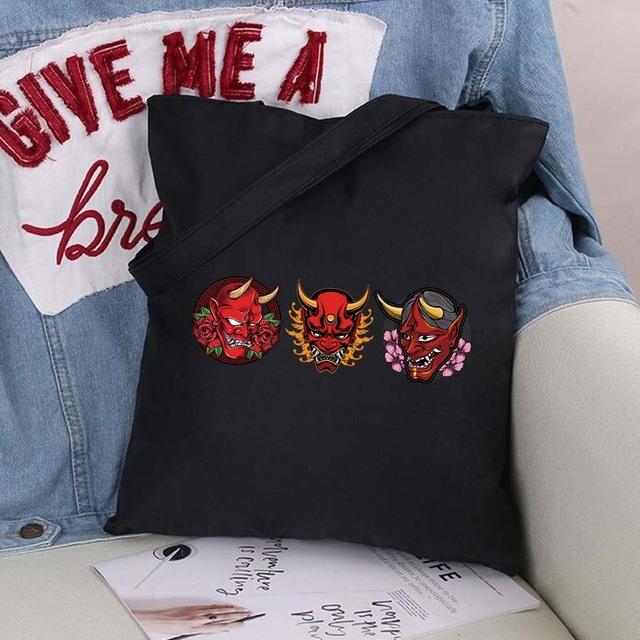 Сумка-шоппер из эко-холста, хлопка-шопера с мультяшными картинками, модная черная складная сумка с принтом, холщовая большая сумка