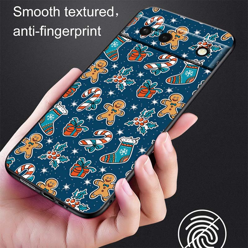 Рождественский мультяшный узор Чехол для телефона Для Google Pixel 10 9a 9 8A 8 7 7A 6 6A Pro XL 2024 5G Черный Мягкий ТПУ Силикон