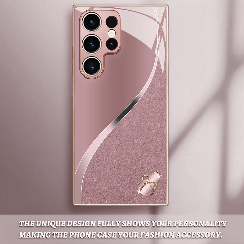 Модный розовый металлический стеклянный чехол для телефона подходит для Samsung Galaxy S26 S25 S24 S23 S22 S21 S20 FE/Ultra/Plus противоударный