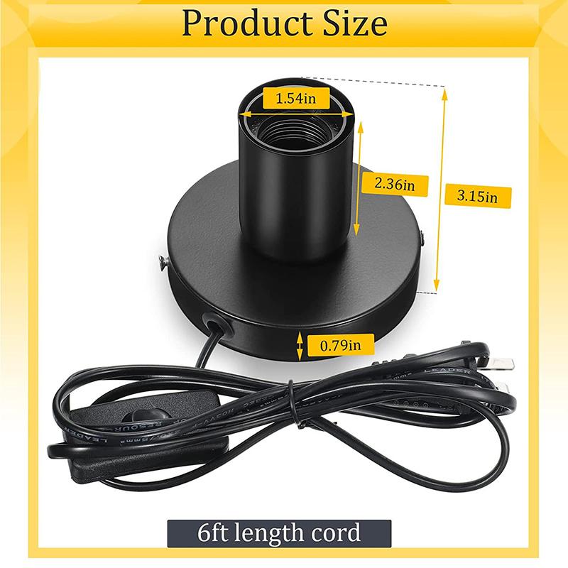 2PCS Black Metal Desktop Lamp Base E27 Lamp Holder Screw Light Bulb Holder with Cord On Off Switch Plug for Holding Bulb Room