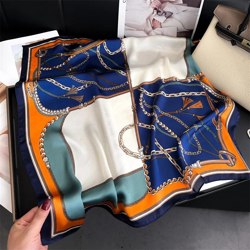Imitation Silk Square Scarf Women Luxury Print Soft Satin Kerchief Hairband Neckerchief Foulard Bag Ribbon