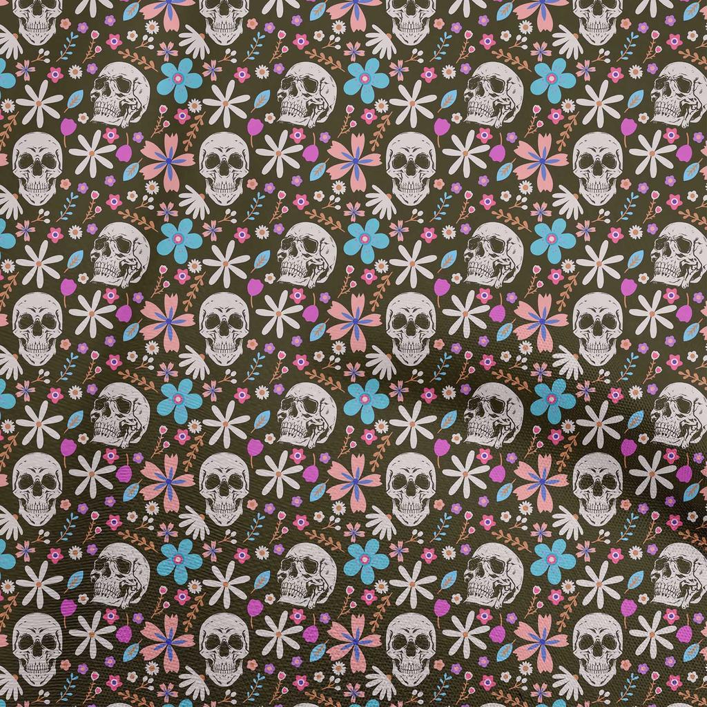 oneOone Cotton Flex Gray Fabric Skull Sewing Material Print Fabric By The Yard 40 Inch