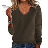 Женский свитер с V-образным вырезом, длинным рукавом, ребристой отделкой, пуловер, трикотажные топы, повседневный свободный нарядный свитер, повседневная одежда