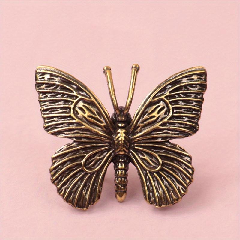 1pc Solid Pure Brass Butterfly Figurines Miniatures Desktop Ornament Antique Copper Insect Statue Home Decoration Craft Accessories