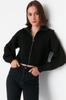 Women's Elegance Style Cardigan Black Crop Zippered Knitwear Cardigan