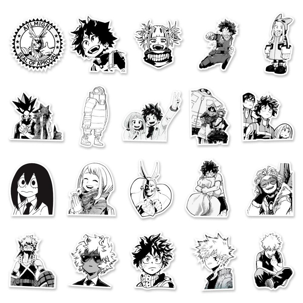 10/30/50 шт. Классические аниме-наклейки My Hero Academia Черно-белые манга-наклейки DIY для скейтборда, багажа, телефона Крутая наклейка Упаковка