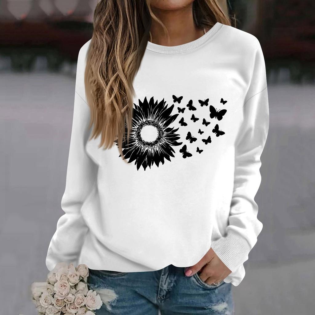 Женская модная повседневная толстовка с длинным рукавом и круглым вырезом с принтом