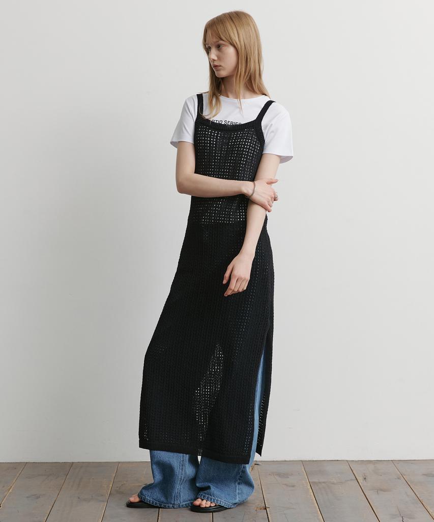 Artid Crochet Linen Long Dress_Black