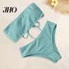 Bikini Set 1 Women Beach Suit with Chest Pad No Underwire Solid Color Elastic Female Bandeau High Waist Bathing Two-piece Swimming Trunks Split