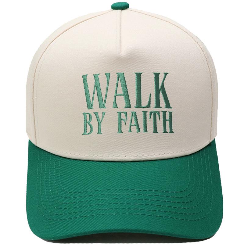 WALK BY FAITH Truck driver hat embroidered retro leopard print color matching baseball cap for men and women casual