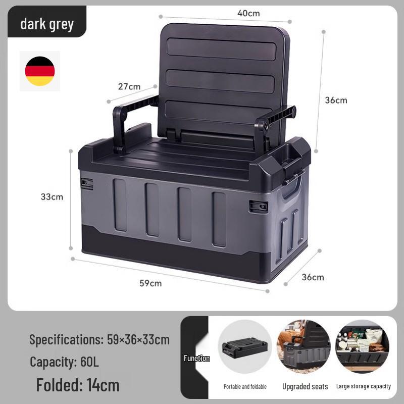German Quality Foldable Storage Box with Backrest - Large Capacity for Car or Fishing