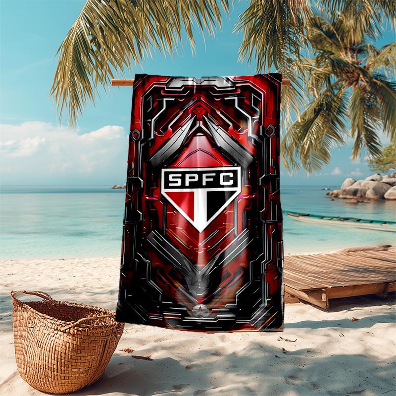 proof beach towel with São Paulo FC logo pattern - soft,absorbent,quick-drying,machine washable - perfect for swimming,camping,bathing