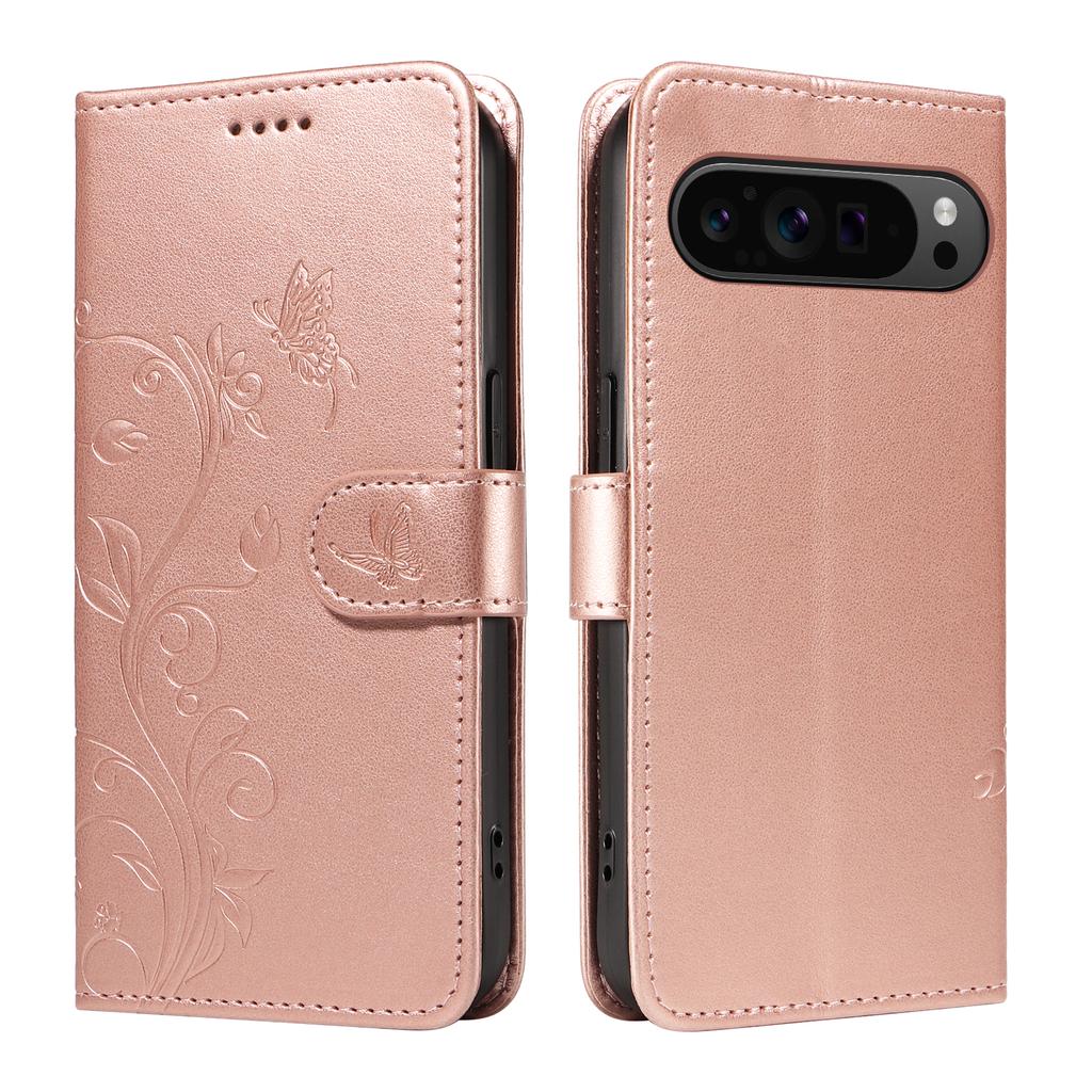 For Google Pixel 9 Pro XL/Google Pixel 10 Pro XL PU Leather Cases Flower Pattern Wallet Stand Phone Cover with Strap