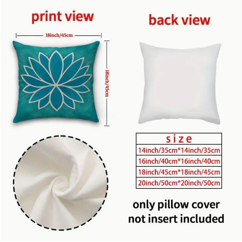 Zen Lotus Pillow Covers, Teal Green Floral Line Art Throw Pillow Cases, Yoga Spa Inspired Home Decor For Couch, No Filler 4Pcs