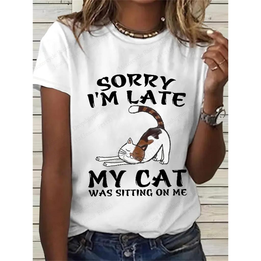 Летний женский топ с милым 3D-принтом кота, женская модная футболка с круглым вырезом и коротким рукавом, топы с изображением животных, футболки, одежда Y2k