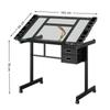 Adjustable Art Drawing Desk Craft Station Drafting with 2 fabric Drawers and 4 Wheels (black)