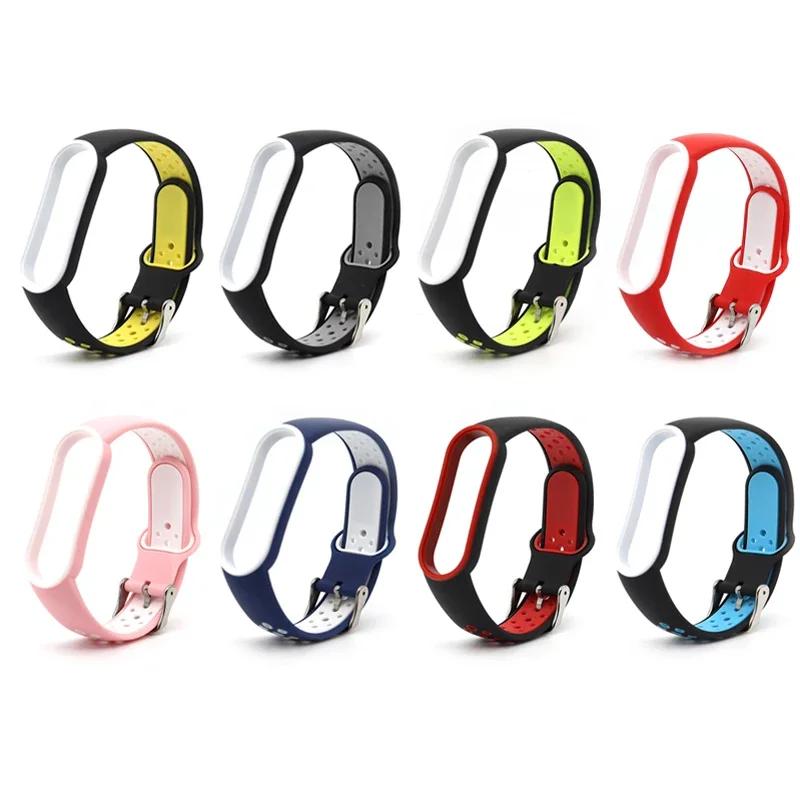 Для Xiaomi Mi Band 5 4 3 6 Ремешок Двухцветный Силиконовый Браслет на Запястье Замена Для Xiaomi Band 4 MiBand 3 5 6 ремешки
