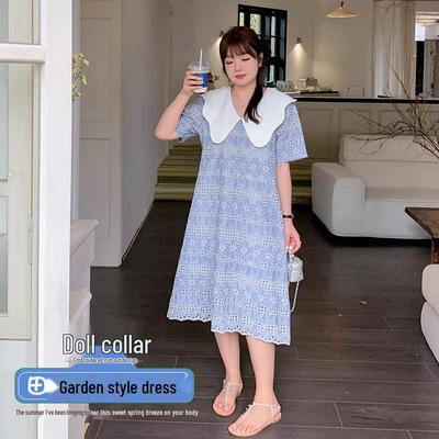 Двойной Рай 2024 Лето Большой Размер Платье с Вышивкой Воротник Питер Пэн Y-230