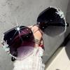 Luxury  Vintage Rimless Rhinestone Sunglasses Women Men Fashion Gradient Lens Sun Glasses Shades for Female
