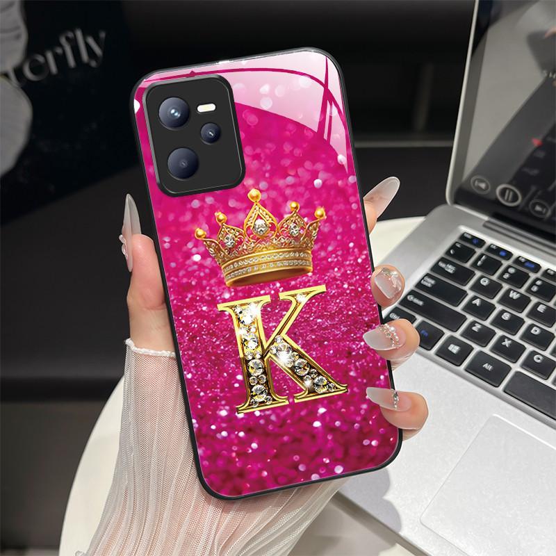 Чехол для Realme C35 Модный чехол с начальной буквой из закаленного стекла для Realme Narzo 50A Prime C 35 Ударопрочный чехол для телефона