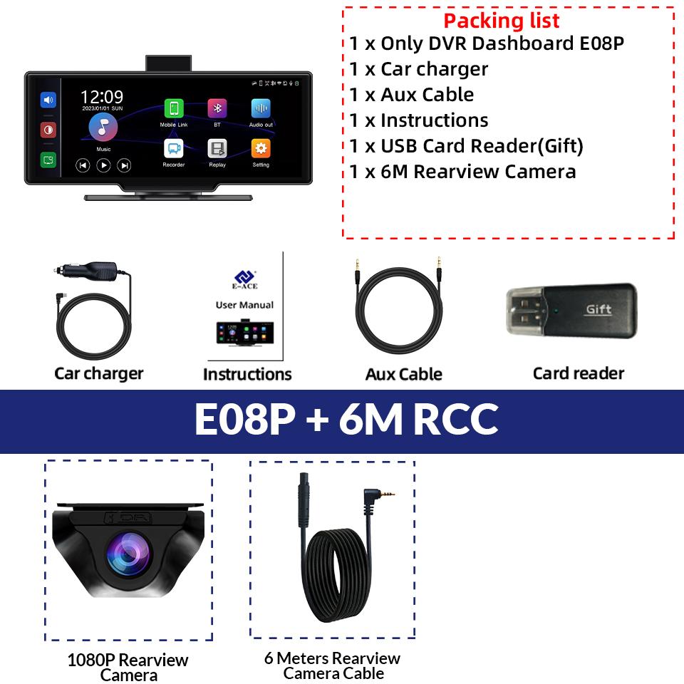 4K 1080P 10,26 дюйма GPS WIFI Беспроводной CarPlay 24H Парковочный монитор Автомобильный видеорегистратор Видеорегистратор Камера заднего вида Зеркало Видеорегистратор Черный ящик