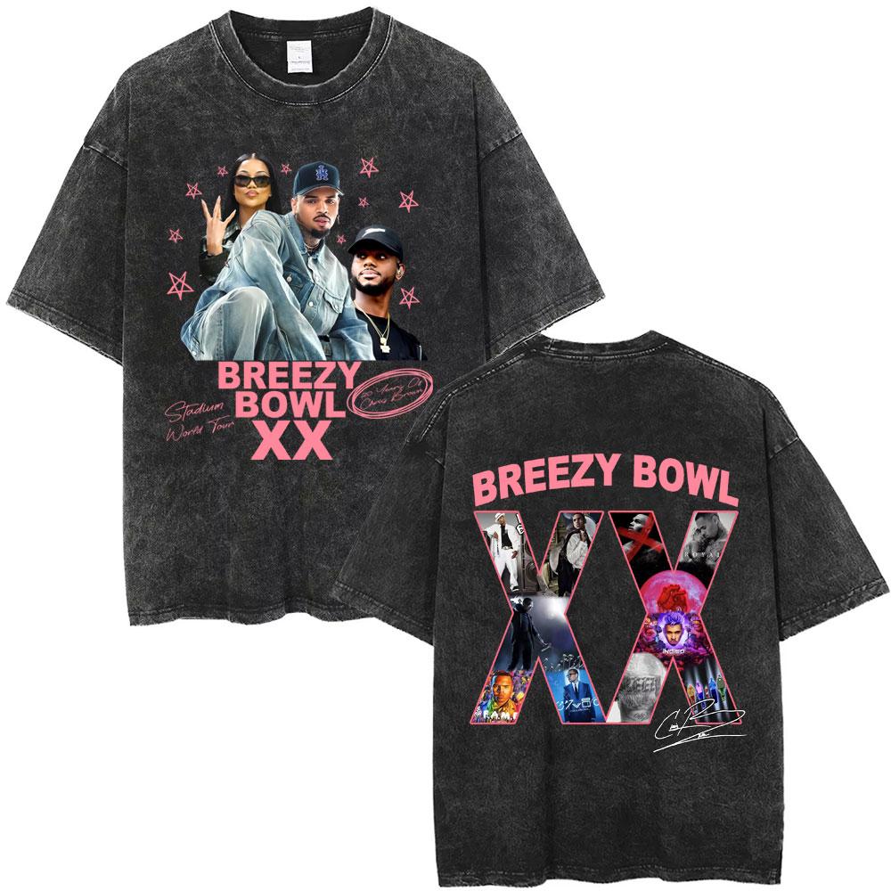 Рэпер Крис Браун Breezy Bowl XX Тур Винтажные стираные футболки Мужские Женские Хип-Хоп Модные Футболки Мужская Хлопок Ретро Футболка