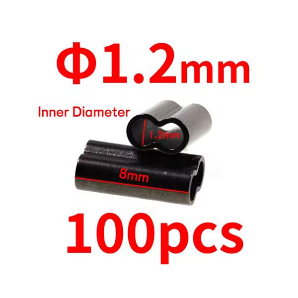 100pcs Black Mini Double Barrel Copper Sleeves for Mono Steel Wire Crimps Fix Tube Saltwater Fishing Rigging Accessories