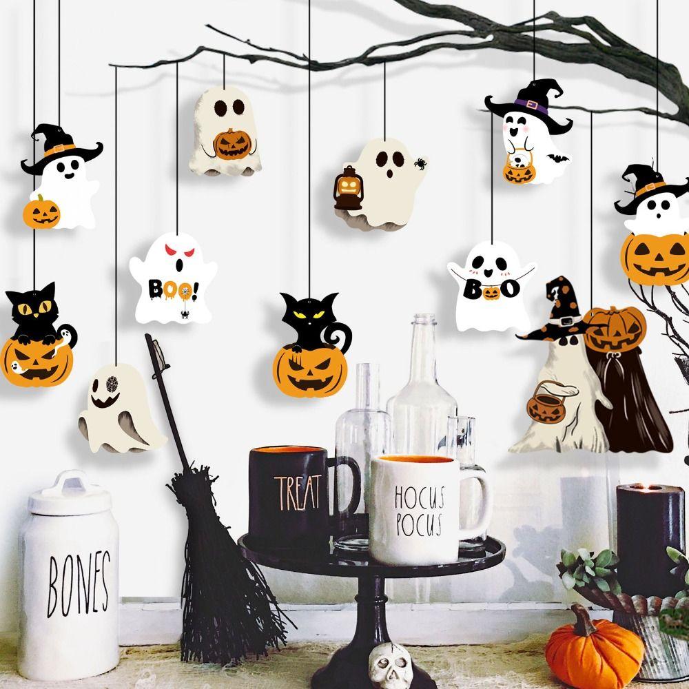 12Pcs Paper Halloween Ghost Decor White Halloween Party Decoration Cute Ghost Prop Home Decor