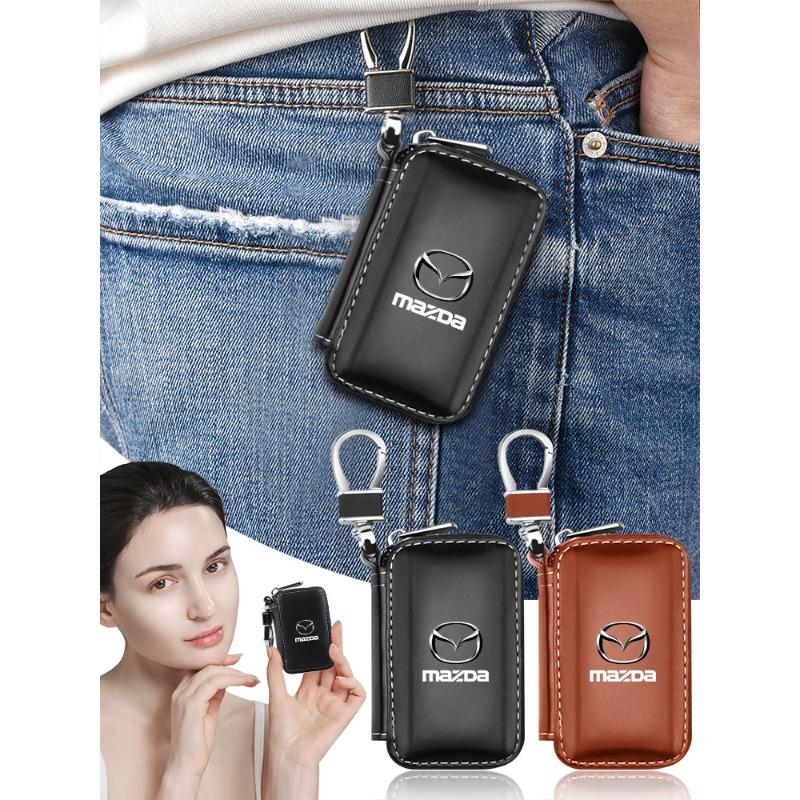 1Pcs Leather Emblem Car Key Case Keychain Zipper Key Case Bag For Mazda CX5 2 CX3 CX9 MX5 RX8 Axela Demio MS CX5 2 Axela Demio Atenza MS GJI GH BK MP