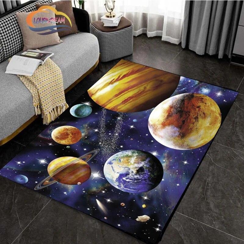 Cartoon Space Rug Universe Ufo and Many Planets In Galaxy Carpet Solar System Living Room Bedroom Fashion Decoration