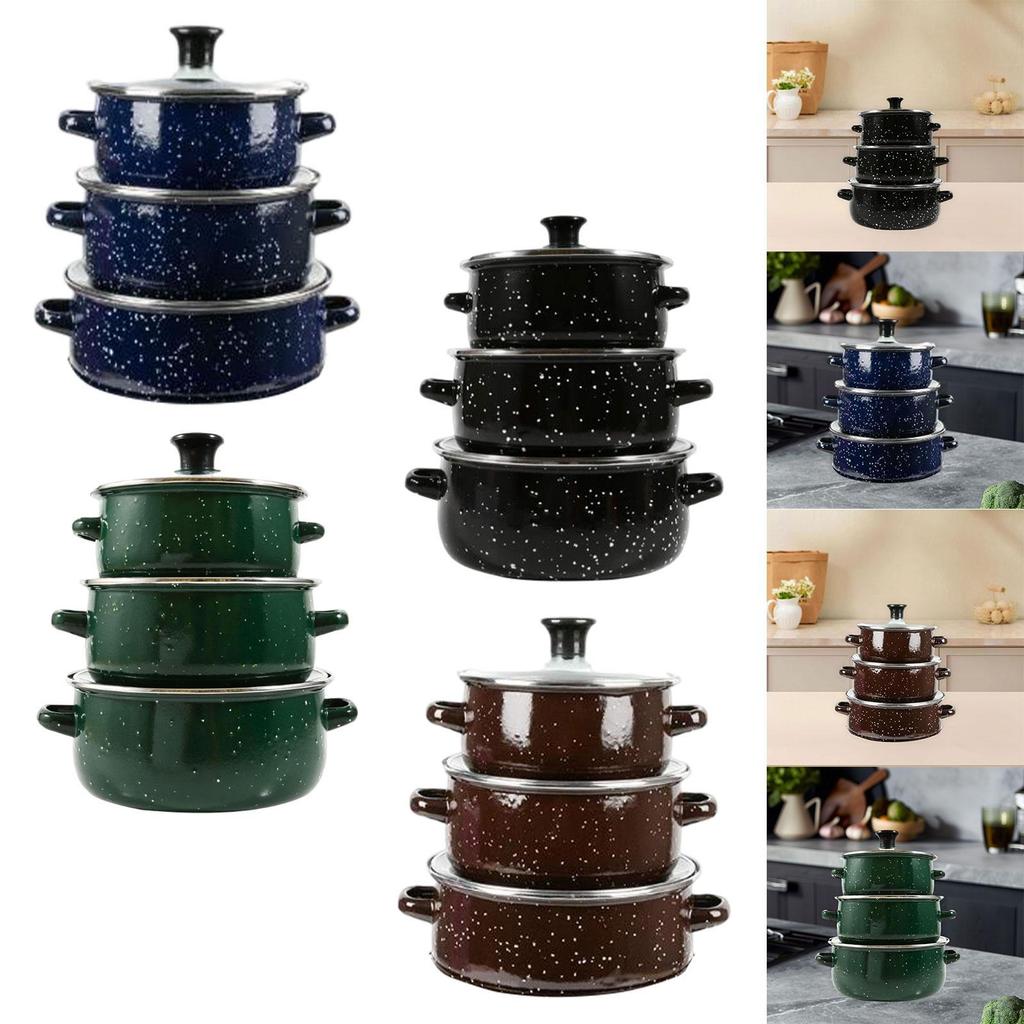 Эмалированная кастрюля из 3 предметов с крышкой, креативная жаропрочная кастрюля с двойными ручками, медленная