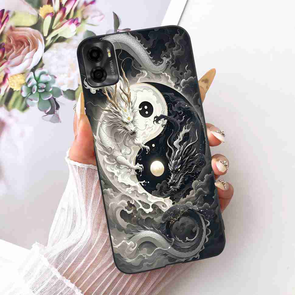 For Motorola Moto E22s 4G 6.5" Case Colorful Flower Cartoon Dragon Silicone TPU Black Cover For MOTO E22s E 22S 4G Phone Shell