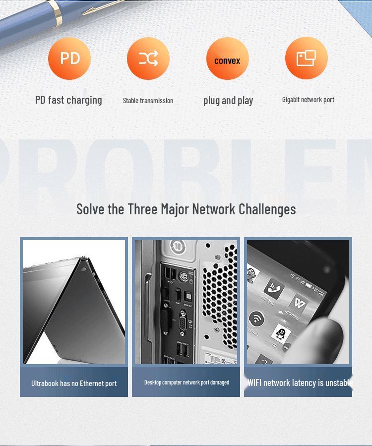 Biaze USB-C to Gigabit Ethernet Adapter with PD Charging Expansion Hub