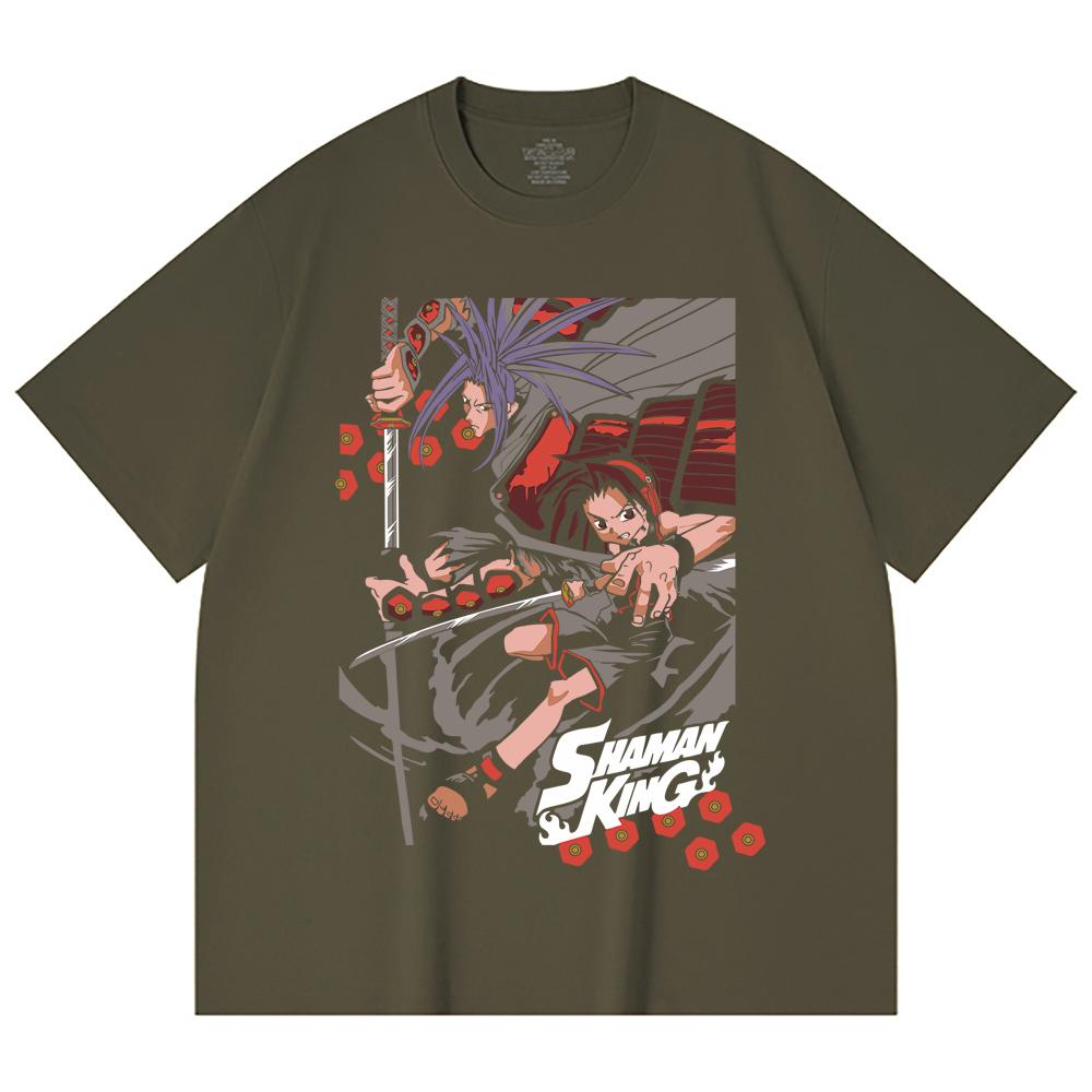 Унисекс футболка из 100% хлопка плотностью 230 г/м² с принтом Shaman King V1, тяжелый хлопок
