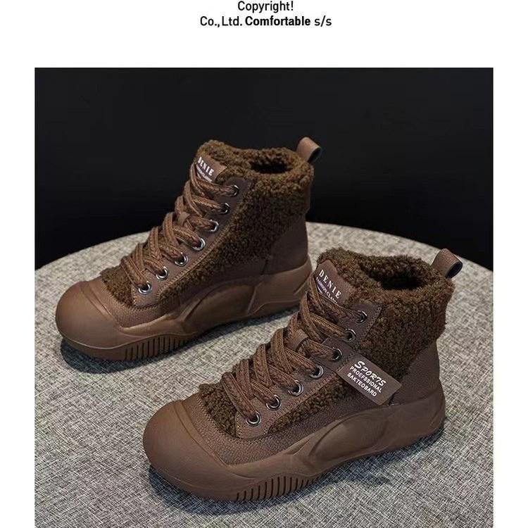 Флисовые сапоги для зимы женские 2025 года, осень и зима, новые универсальные, интернет-знаменитости, теплые, короткие ботинки Martin на платформе, хлопковая обувь