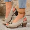 Large-sized Thick-heeled Shoes Fish-mouthed Mid-heeled Sandals Large-sized Sandals