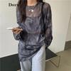 T-shirt Women Tie Dye Long Sleeve Ladies Spring Loose High Street Stylish Thin Leisure Minimalist Harajuku Ins Comfortable Chic