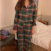 Осенне-зимний комплект парной пижамы в зеленую клетку - Топ с длинным рукавом и брюки