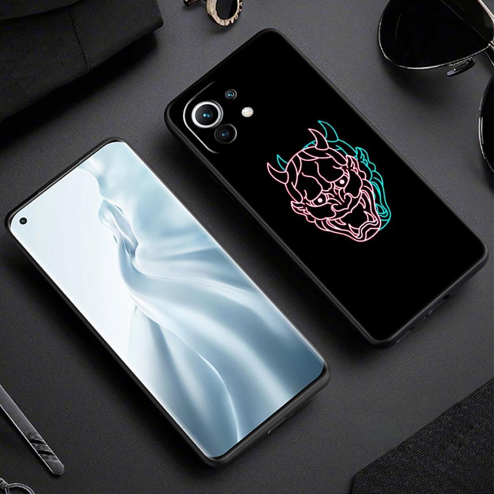 Чехол для Xiaomi Poco X4 X3 NFC F3 F4 M3 M4 Mi Note 12T 10 11 Ultra 11T 13 Pro 10T 12 Lite 9T 5G Мягкий чехол Samurai Oni Mask неоновая