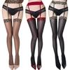 Leopard Pattern Top Garter Belt Attached Thigh High Stockings Oil Glossy Shimmery Suspender Tights Pantyhose for Women