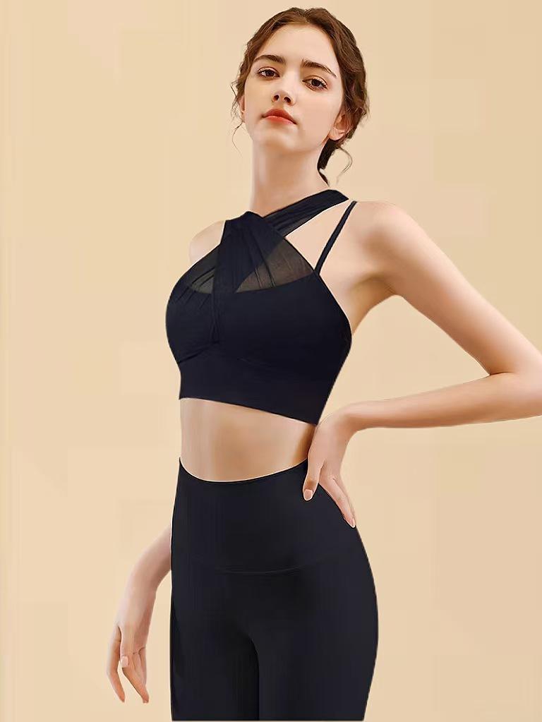 Женский сет для йоги из сетки высокого класса с нагрудными вкладышами - Сексуальный фитнес-костюм из двух частей