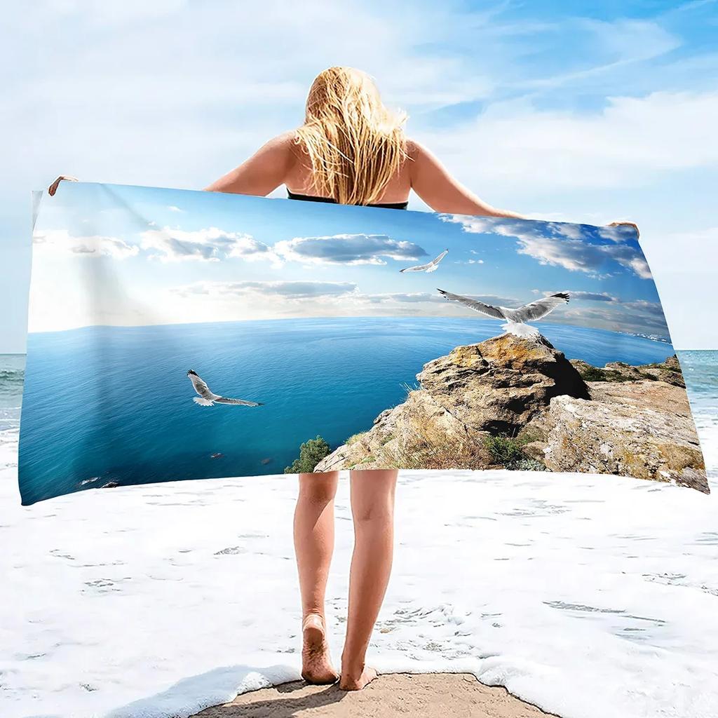 Seagull Beach Towel,Microfiber Beach Towel Fast Drying,Sand Free Beach Towel Super Lightweight Towels For Swimming Pool,Camping